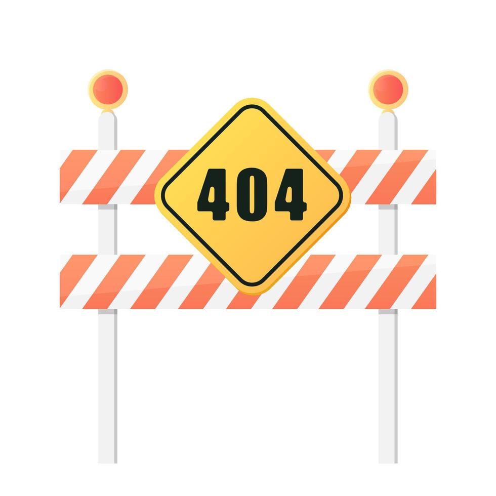 wegversperring 404 niet gevonden teken cartoon vector illustratie geïsoleerd object