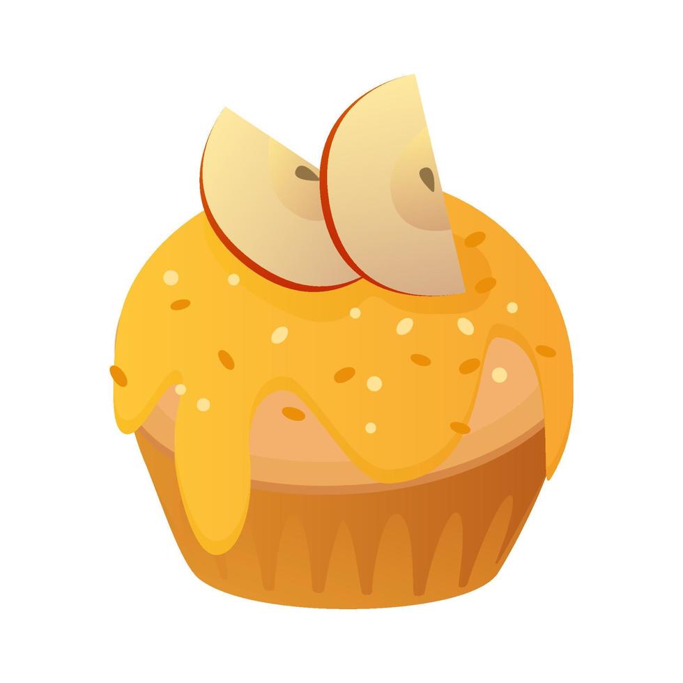 dessertmuffin met appelschijfjes bovenop cartoon vectorillustratie geïsoleerd object vector