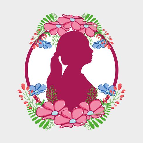 fucsia vrouw silhouet met bloemen en bladeren ontwerp vector