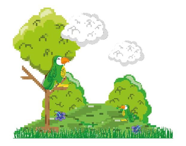 Pixelated boslandschap vector