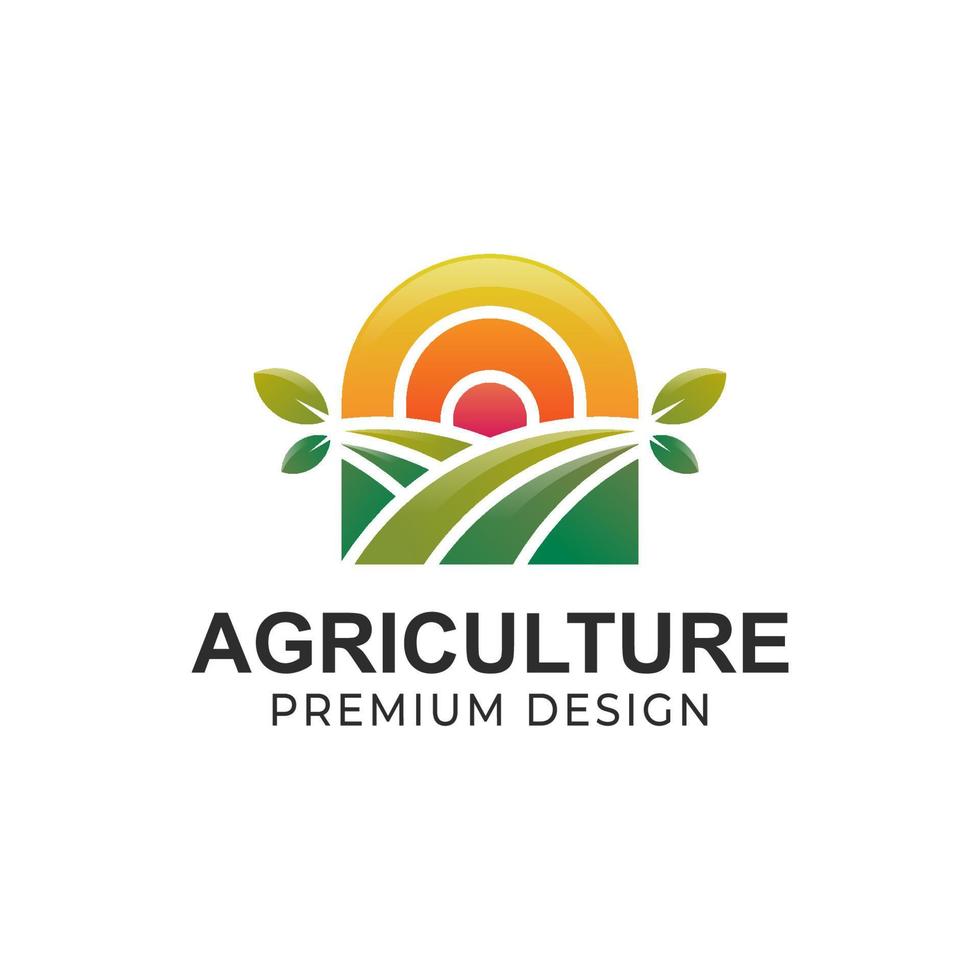 eco groene boerderij cirkel plant logo. landbouw boer tuin met zon natuur lineaire logo vector ontwerpsjabloon