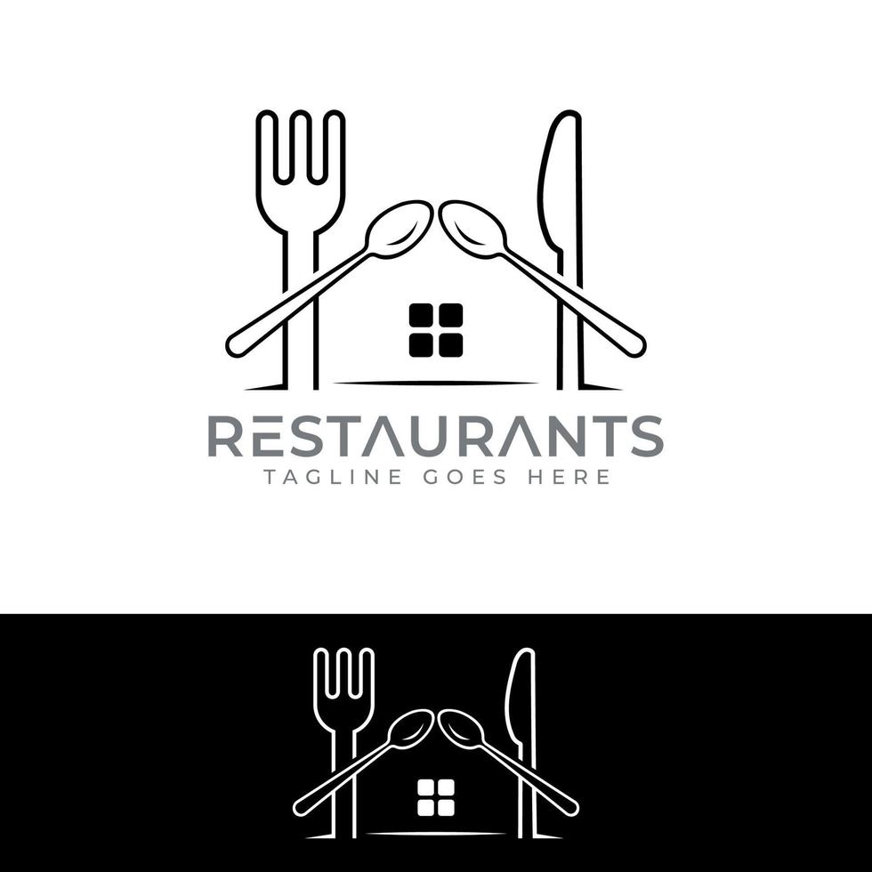 restaurant logo ontwerpsjabloon, lepel vork mes restaurant huis vector