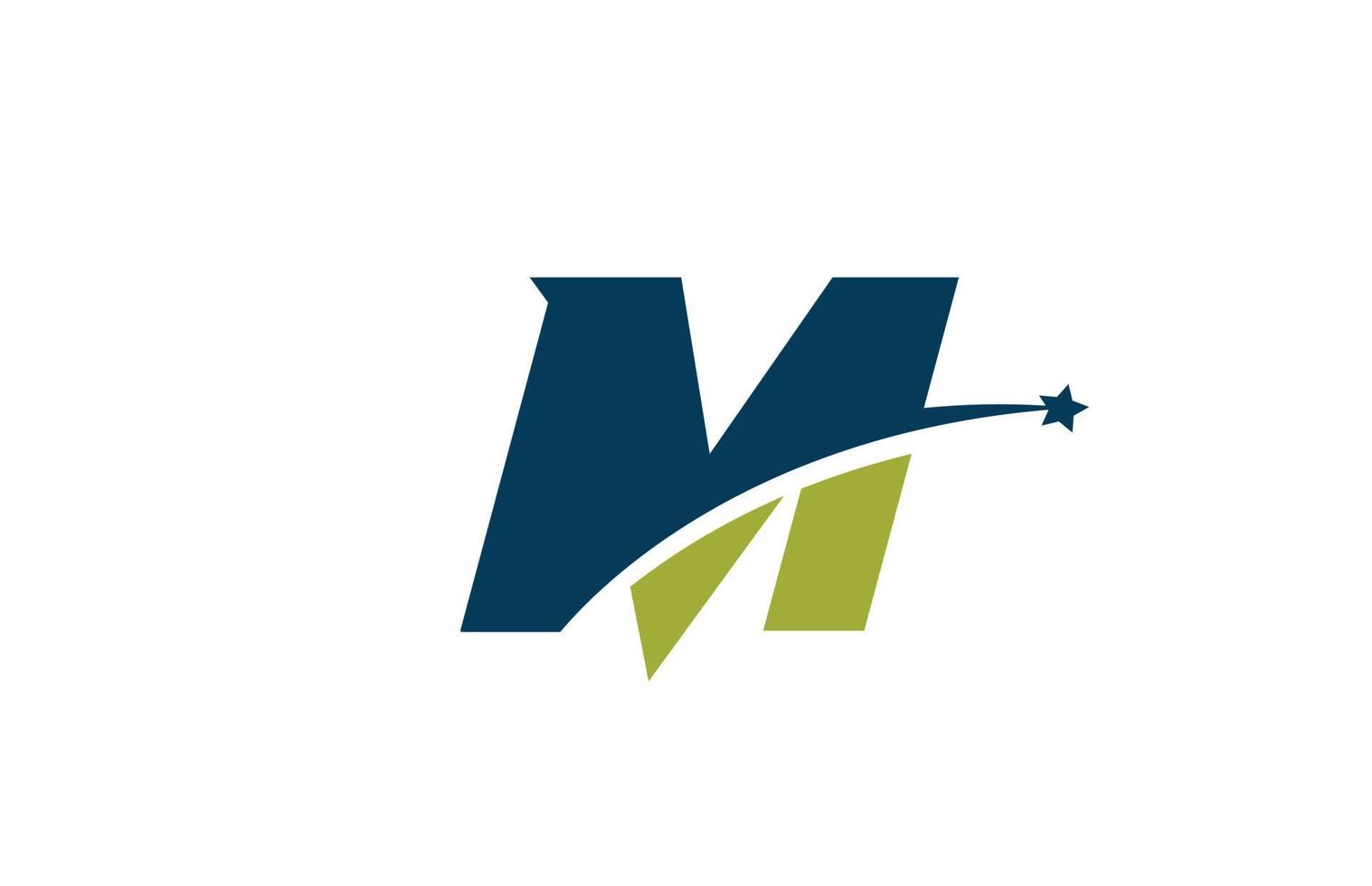 blauw groen m alfabet letterpictogram logo met ster. creatief ontwerp voor bedrijf of bedrijf met swoosh vector