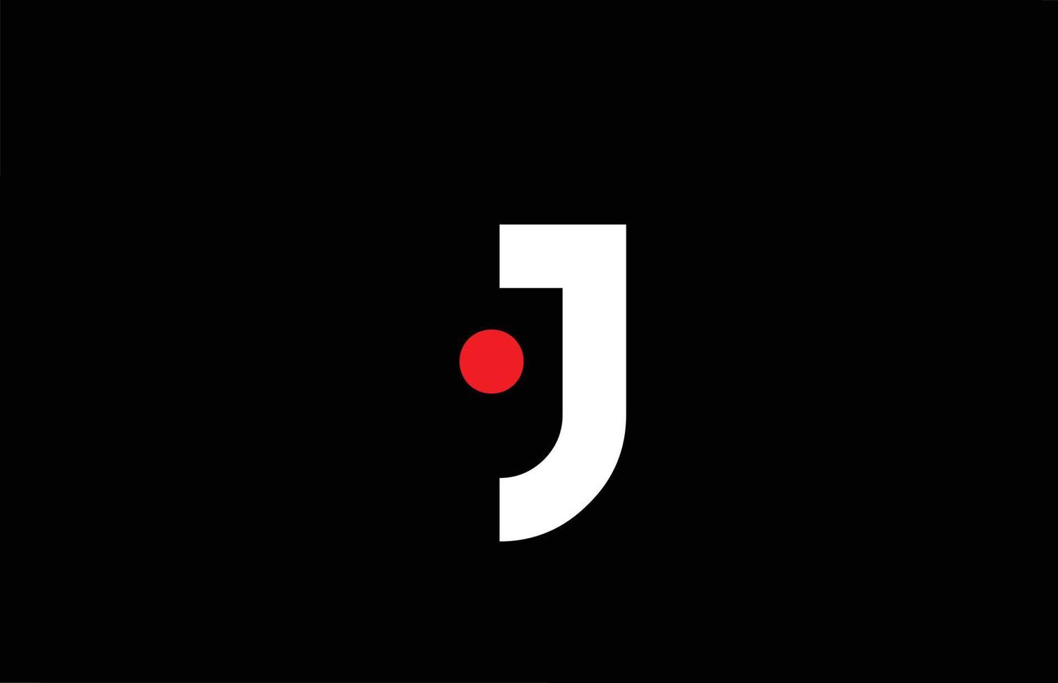 j alfabet letter pictogram logo ontwerp. creatieve sjabloon voor bedrijf en bedrijf met rode stip in wit en zwart vector