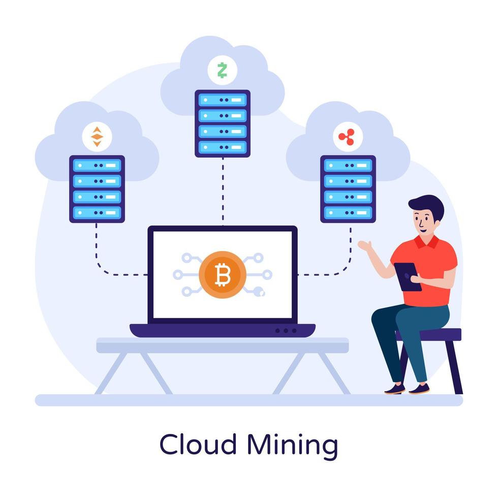 cloud mining platte illustratie is klaar voor premium gebruik vector