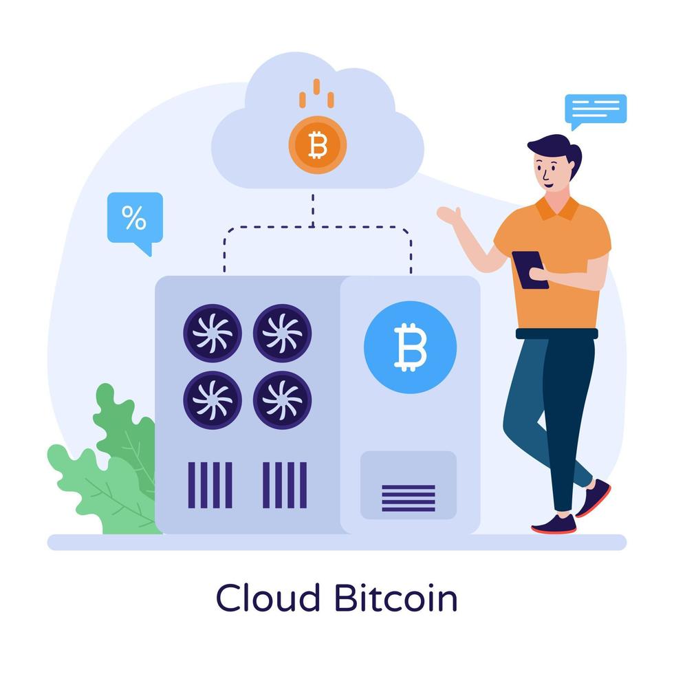 cloud bitcoin vlakke afbeelding, bewerkbare vector