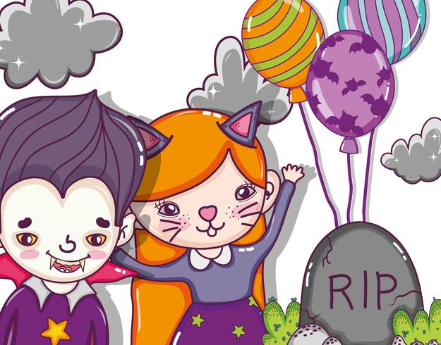 Halloween en kinderen cartoons vector