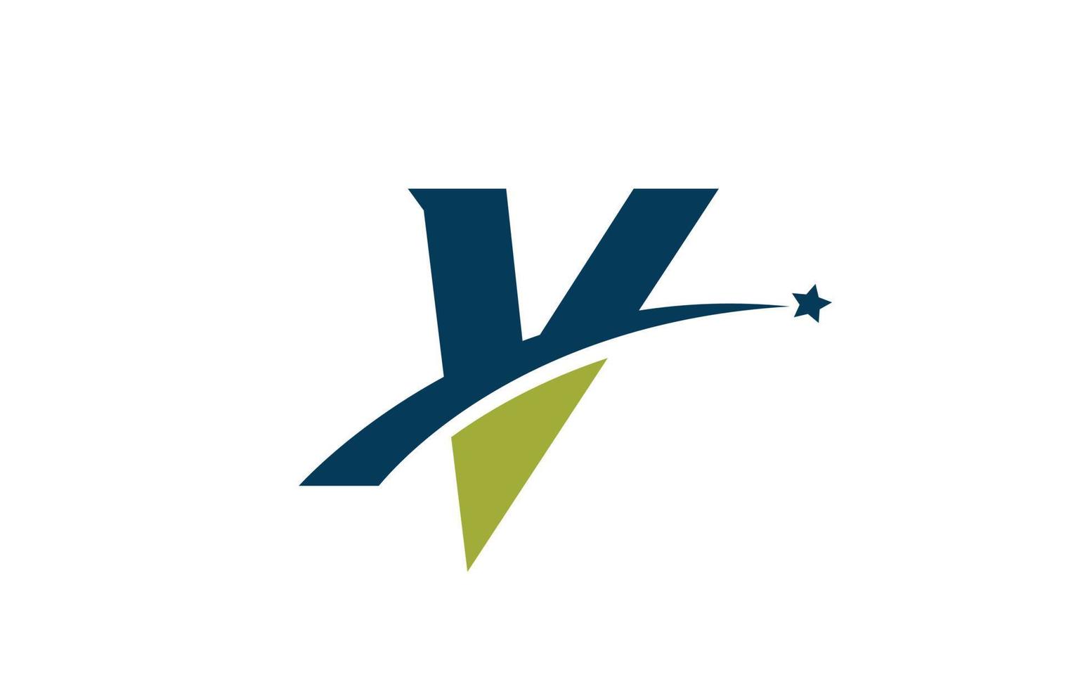 blauw groen v alfabet letterpictogram logo met ster. creatief ontwerp voor bedrijf of bedrijf met swoosh vector