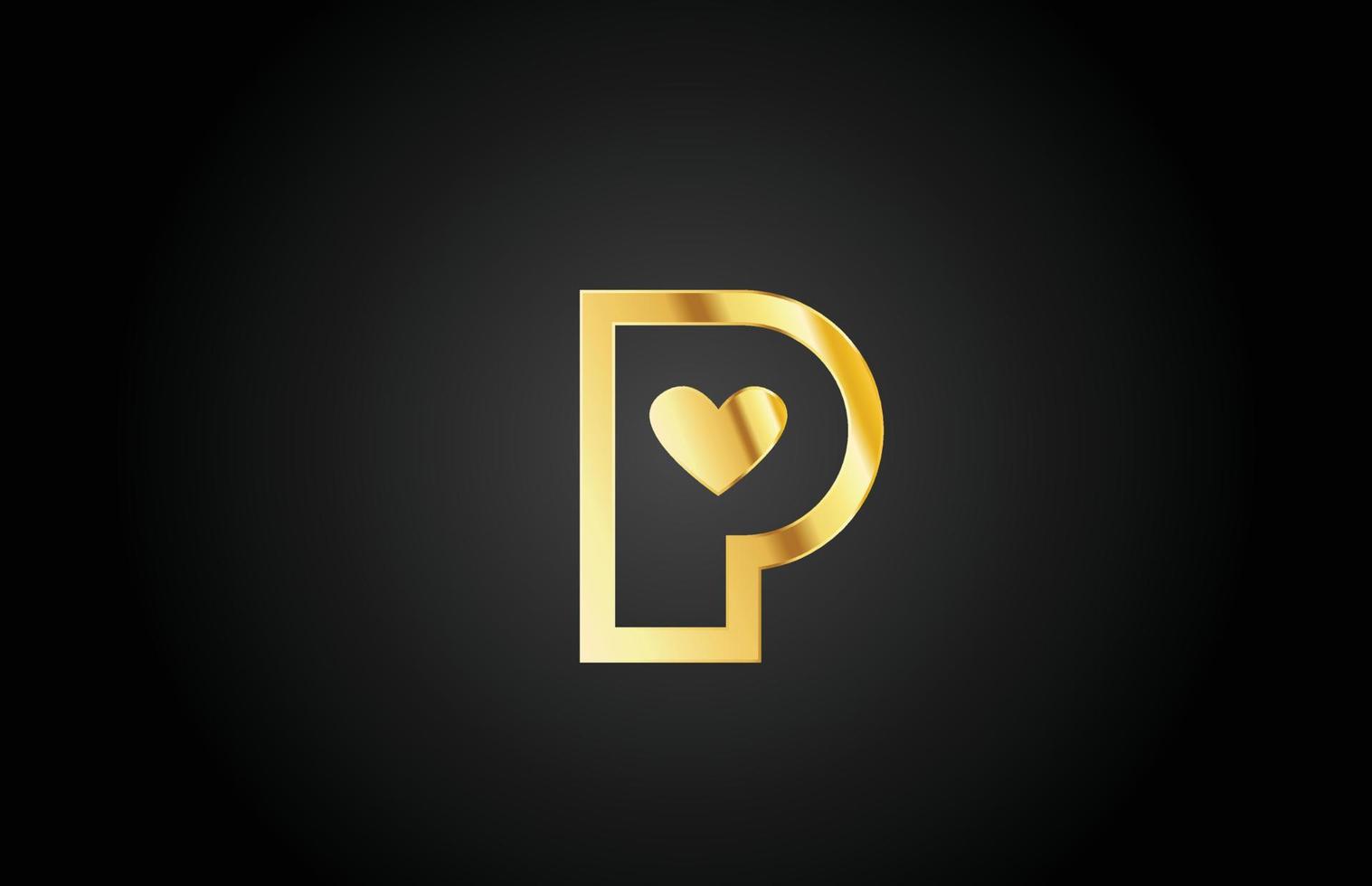 goud gouden p liefde hart alfabet letter logo pictogram ontwerp. creatieve sjabloon voor bedrijf of bedrijf vector