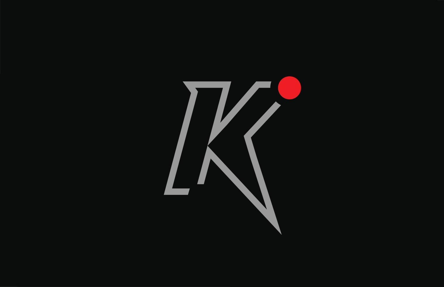 k zwart-wit alfabet letter embleemontwerp pictogram met rode stip. creatieve sjabloon voor bedrijf en bedrijf vector