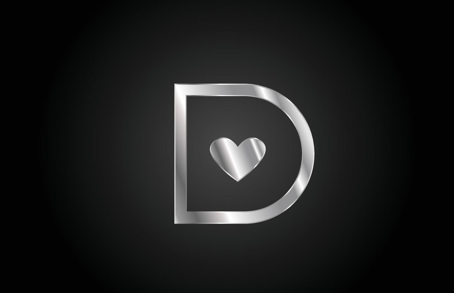 metalen d liefde hart alfabet letter pictogram logo ontwerp. creatieve sjabloon voor bedrijf of bedrijf vector