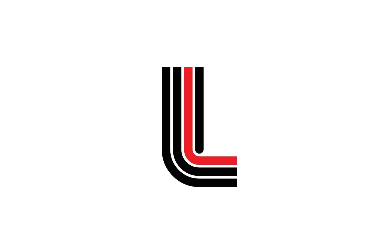 rode lijn l alfabet letterpictogram logo. creatieve ontwerpsjabloon voor bedrijf en bedrijf in wit en zwart vector