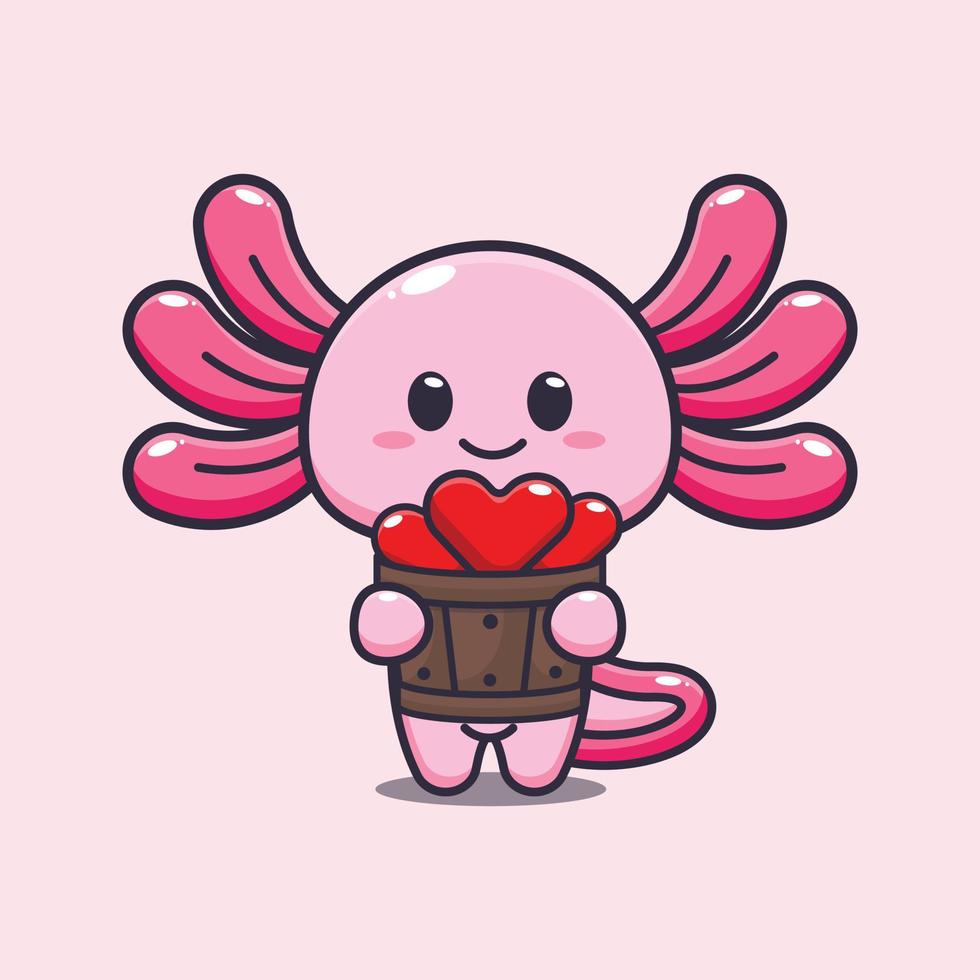 schattige axolotl mascotte stripfiguur illustratie in valentijnsdag vector