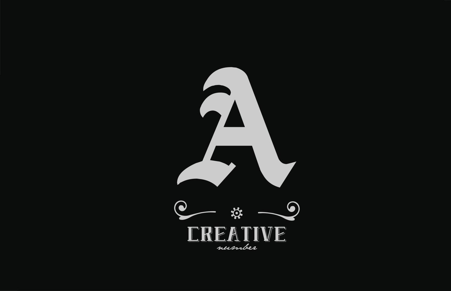 vintage een alfabet letter pictogram logo ontwerp. creatieve bedrijfssjabloon in wit en zwart vector