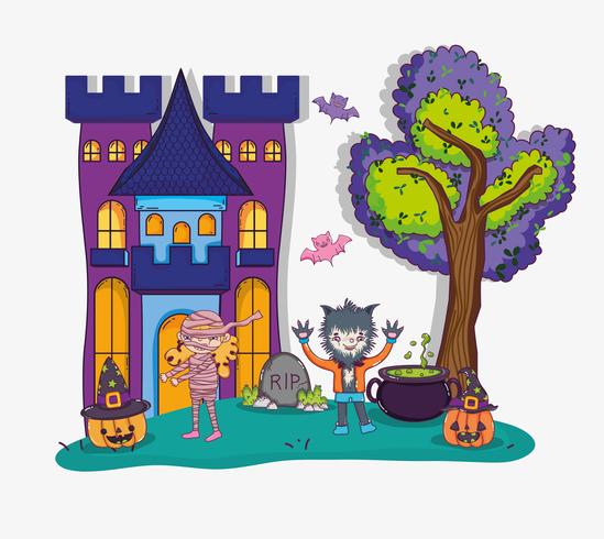 Halloween en kinderen cartoons vector