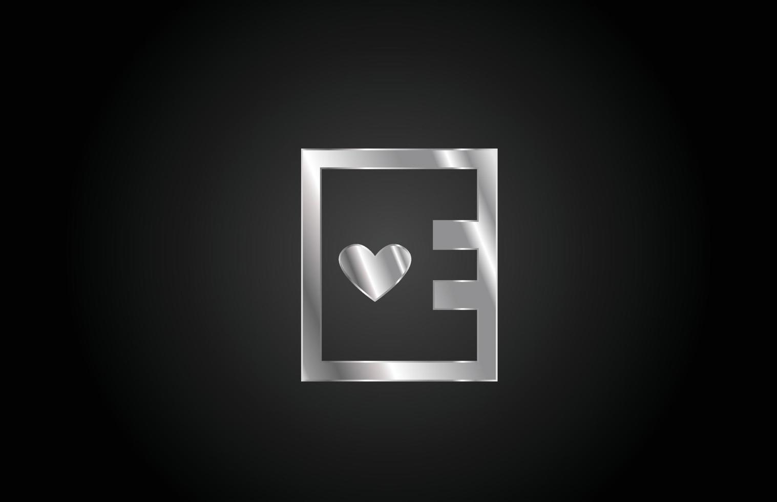 metalen e liefde hart alfabet letter pictogram logo ontwerp. creatieve sjabloon voor bedrijf of bedrijf vector