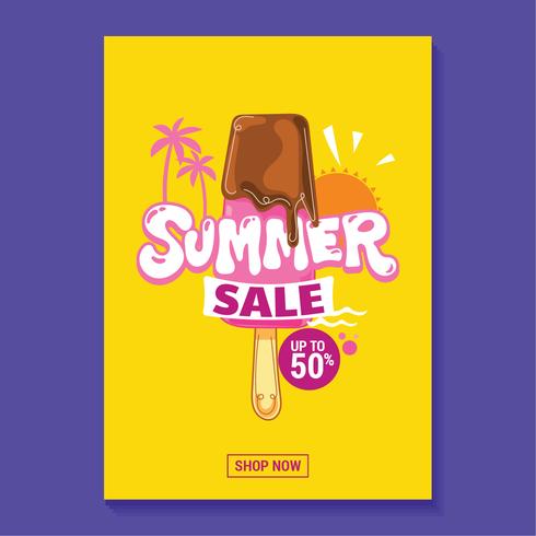 Zomer verkoop illustratie met strand en tropische bladeren achtergrond vector