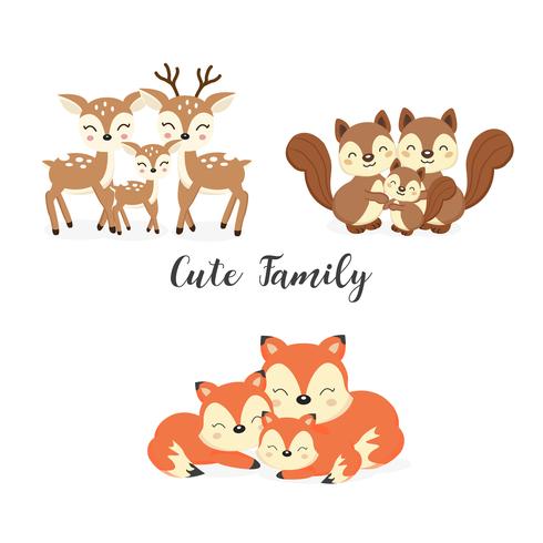 Verzameling van schattige familie bos dieren. Vossen, herten, eekhoorns cartoon. vector