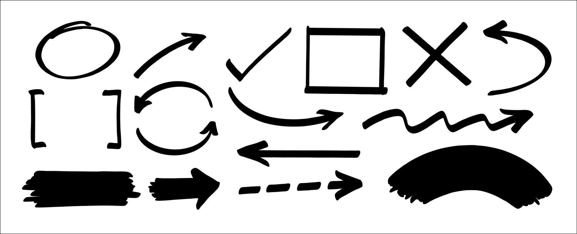 pijlpakketverzameling en handgetekende markering vector