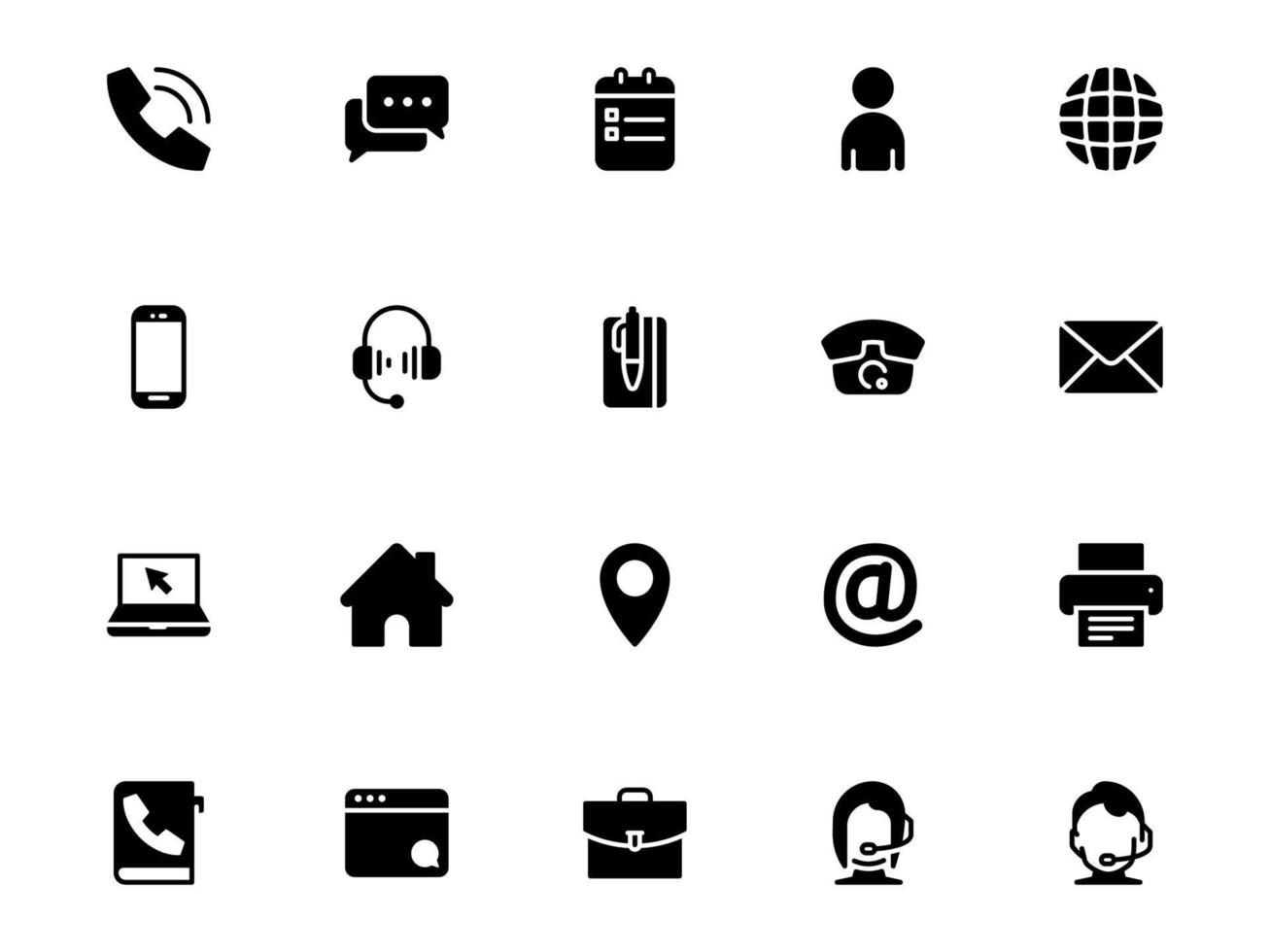 set van zwarte vector iconen, geïsoleerd tegen een witte achtergrond. vlakke afbeelding op een thema contactgegevens en communicatie met de ondersteuningscoördinator