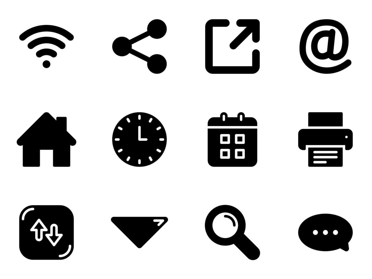 set van zwarte vector iconen, geïsoleerd tegen een witte achtergrond. vlakke afbeelding op een themawebpictogrammen voor computer, telefoon, tabletlaptop en zaken. vullen, glyph