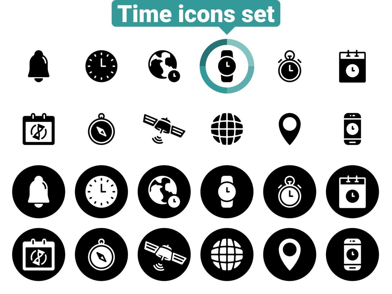 set van zwarte vector iconen, geïsoleerd tegen een witte achtergrond. vlakke afbeelding op een thema tijdplanning. vullen, glyph