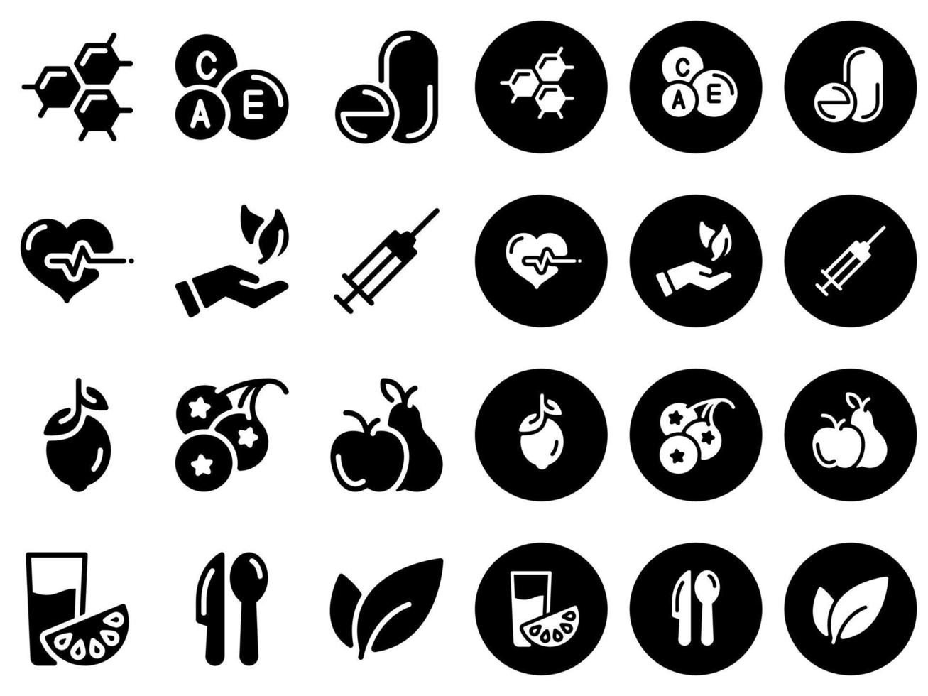 eenvoudige vectorpictogrammen. vlakke afbeelding op een thema vitamines en supplementen. natuurlijk en chemisch vector