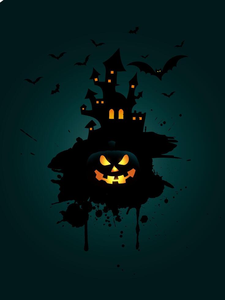 Halloween-achtergrond met pompoenen spookachtig kasteellandschapsontwerp vector