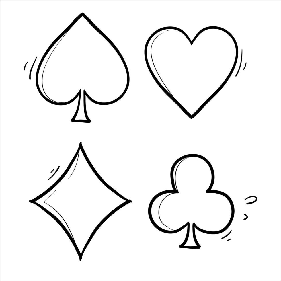 hand getrokken speelkaart symbool pictogram vector ontwerp casino met doodle cartoon stijl vector