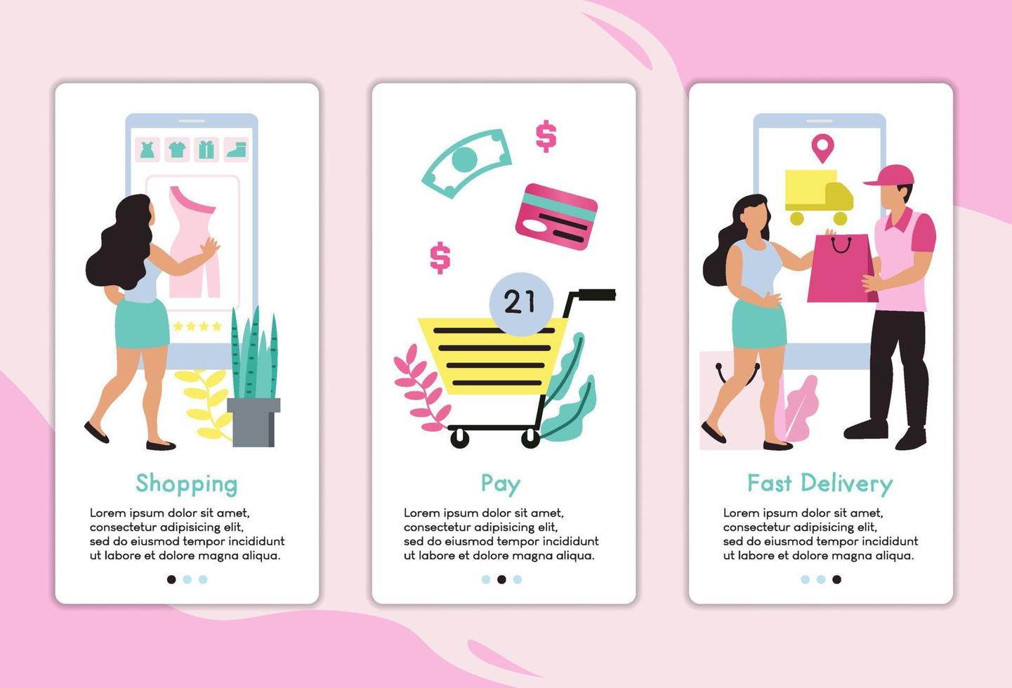 vrouwen blij met winkelen op mobiel betalen met creditcard. online winkelen in een online winkel op een website of mobiele applicatie. vectorconcept houdt van winkelen. ontwerp te koop banner, digitale marketing. vector