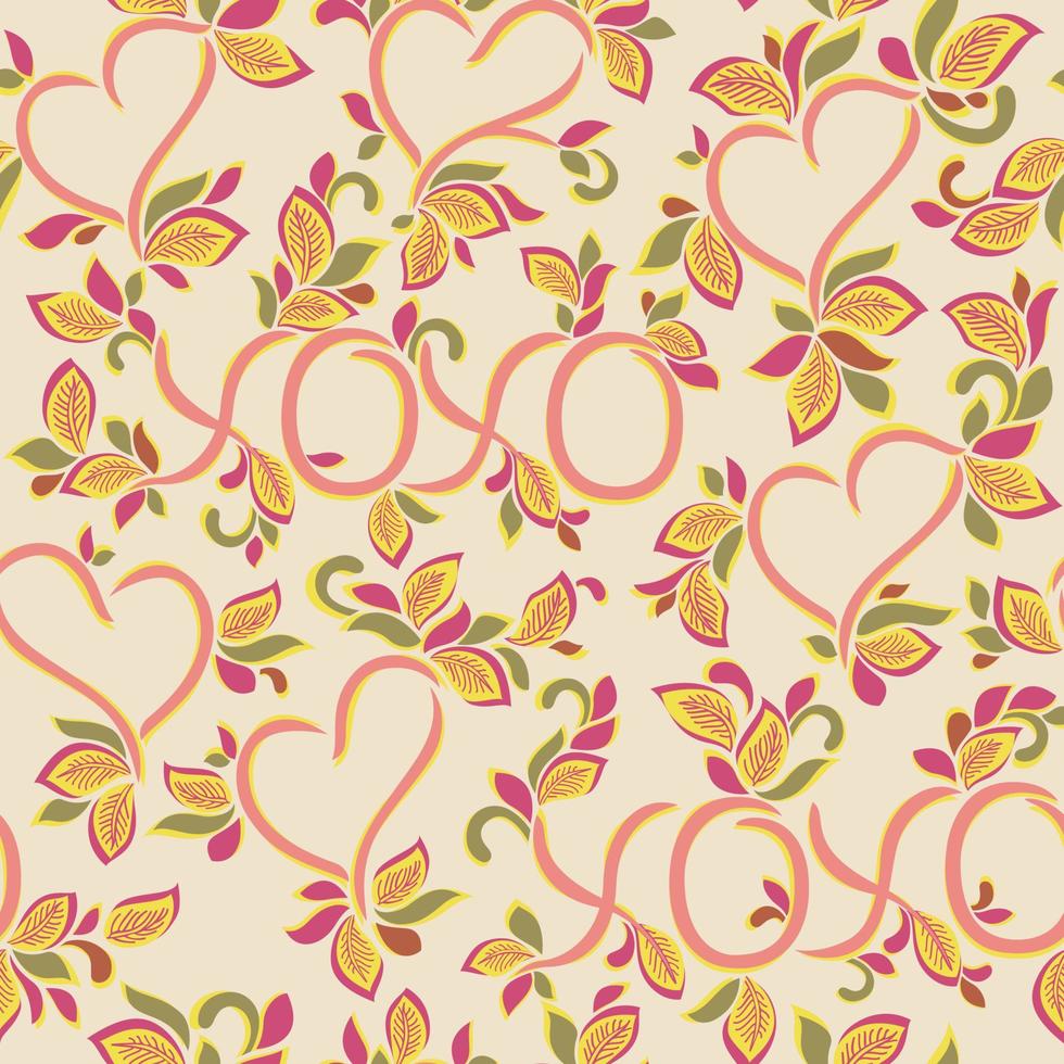 xoxo liefde hart bloemen natuurlijke sierlijke naadloze patroon. geweldig voor cadeaupapier, kaarten, scrapbookingateliers, brieven, behang, tegels, serviesgoed, productontwerpprojecten. vector