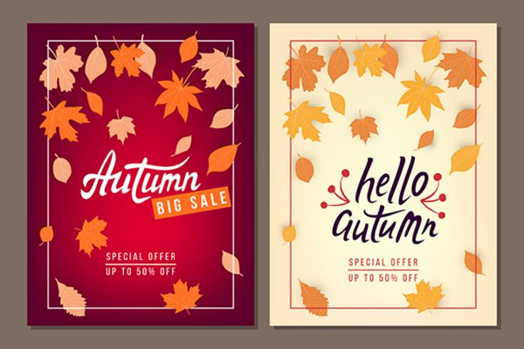 Set van herfst verkoop vector banners met bladeren