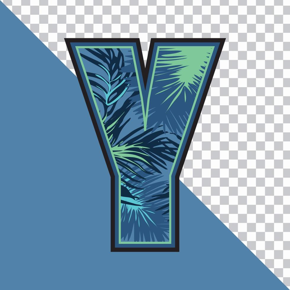 alfabet y gemaakt van exotische tropische bladeren vectorillustratie met transparante achtergrond. creatief teksteffect 'y' letter grafisch ontwerp vector