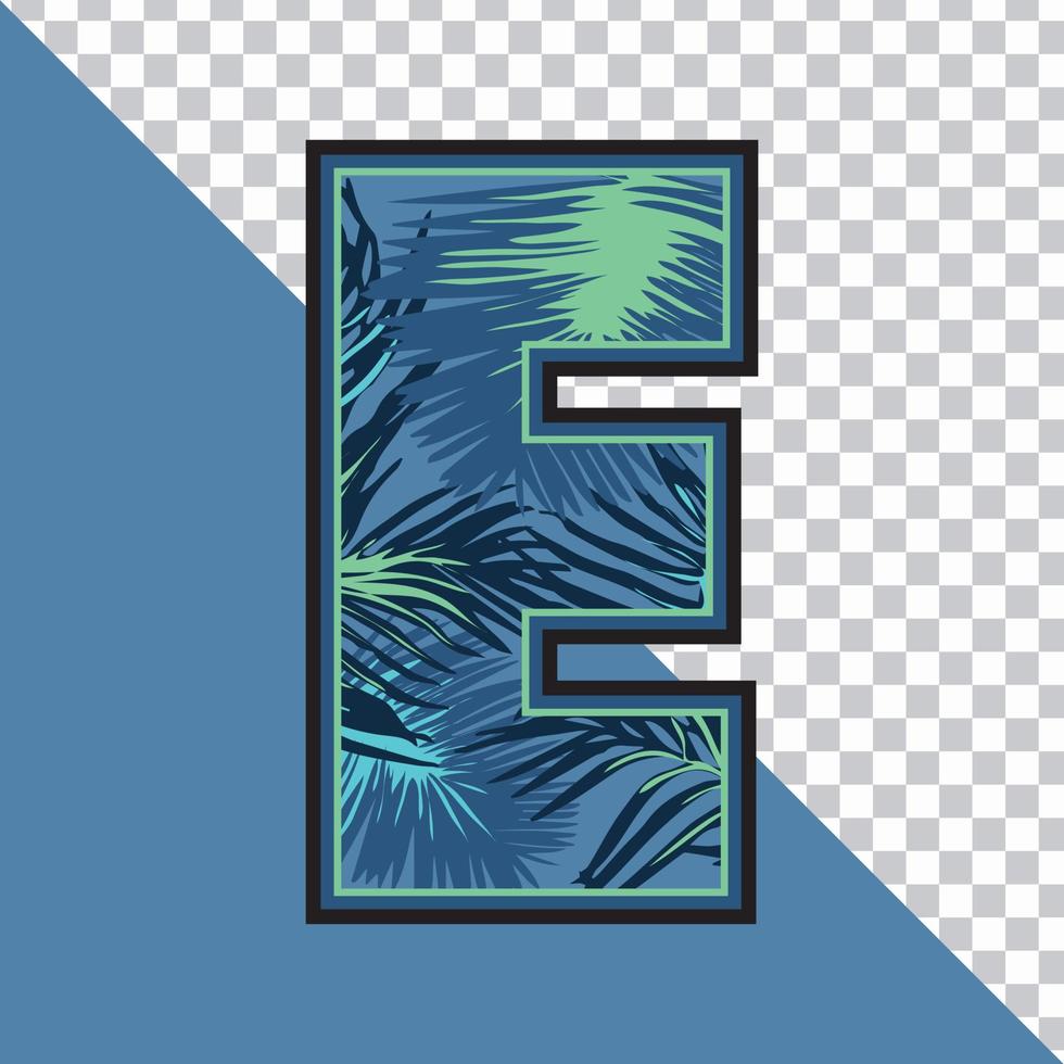 alfabet e gemaakt van exotische tropische bladeren vectorillustratie met transparante achtergrond. creatief teksteffect 'e' letter grafisch ontwerp. vector