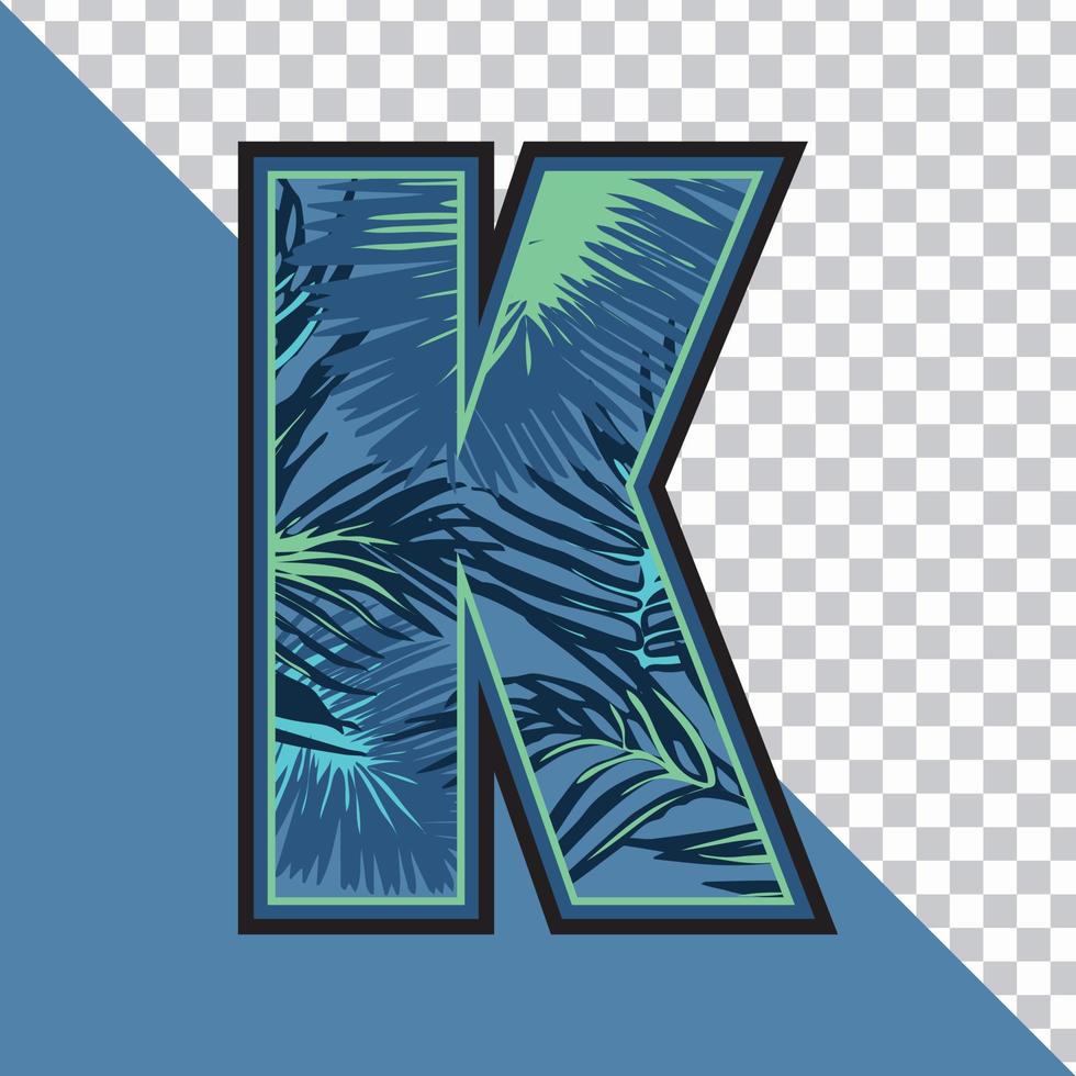 alfabet k gemaakt van exotische tropische bladeren vectorillustratie met transparante achtergrond. creatief teksteffect 'k' letter grafisch ontwerp. vector