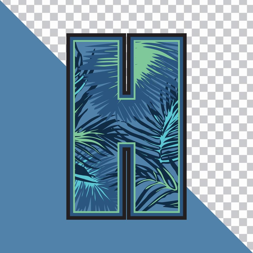 alfabet h gemaakt van exotische tropische bladeren vectorillustratie met transparante achtergrond. creatief teksteffect 'h' letter grafisch ontwerp. vector