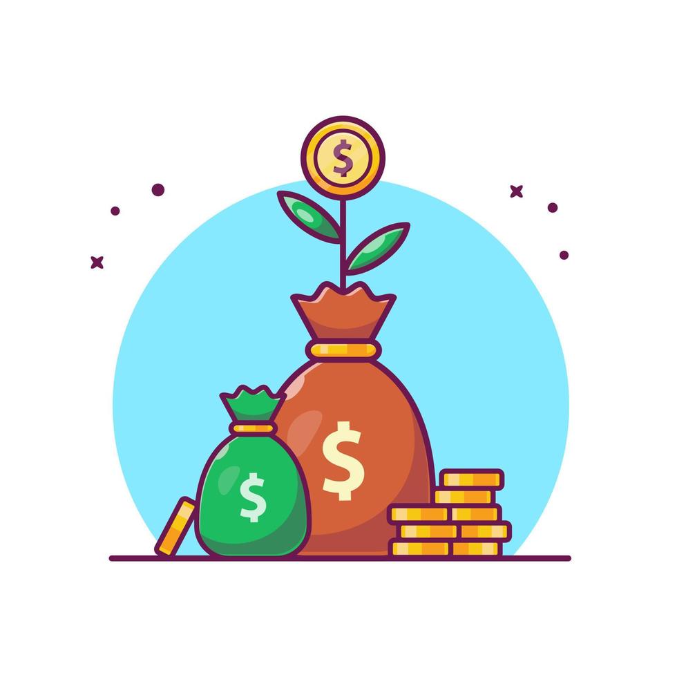 investering plant geld met gouden munt cartoon vector pictogram illustratie. Financiën object pictogram concept geïsoleerde premie vector. platte cartoonstijl