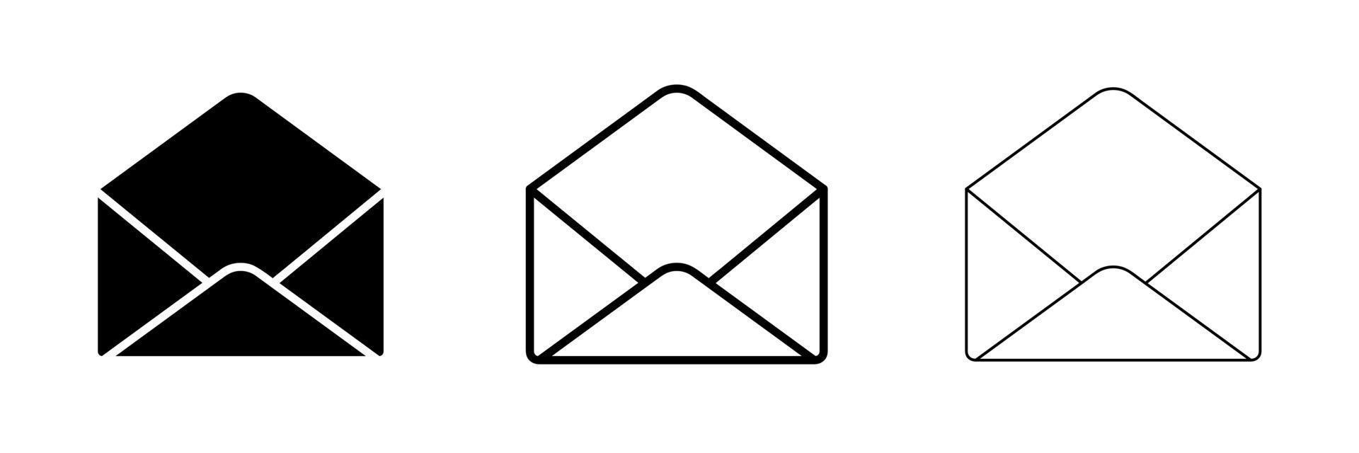 open mail symbool van verschillende dikte. envelop teken. vector tekening. e-mail symbool. letterpictogram. E-mail notificatie. Contact Formulier. stemmen teken. verkiezing teken. modern lijnkunstontwerp.