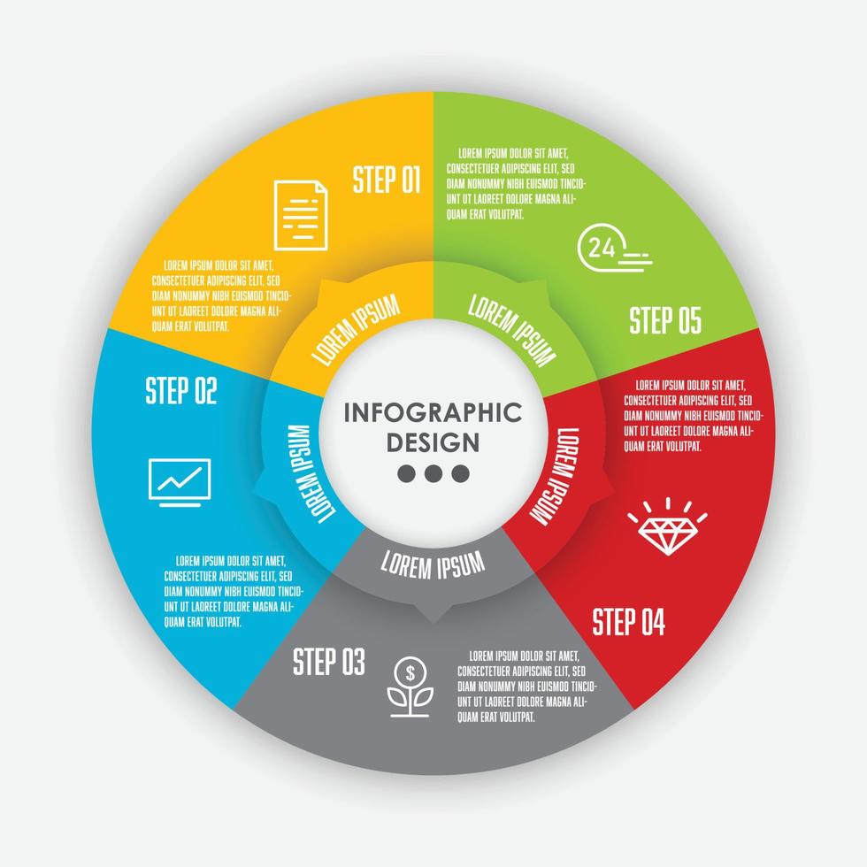 vector set sjabloon infographic cirkel 5 stap. sjabloon diagram voor presentatie.