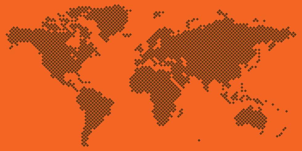 Grote Tetragon wereldkaart vector bruin op oranje