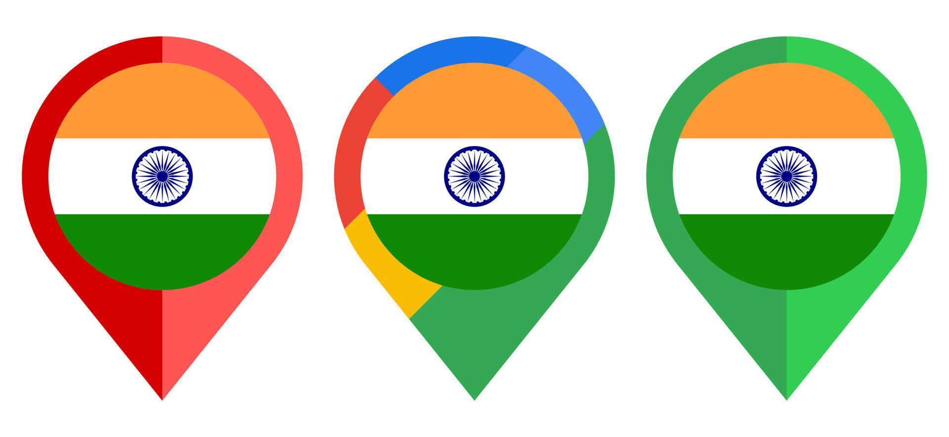 platte kaartmarkeringspictogram met de vlag van india op een witte achtergrond vector