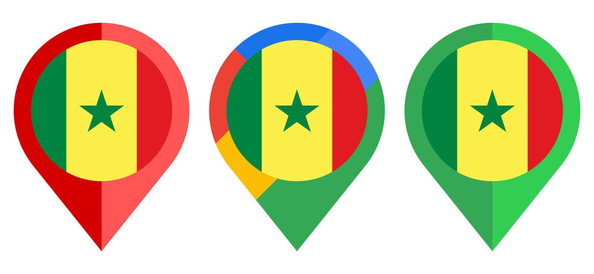 platte kaartmarkeringspictogram met senegal vlag geïsoleerd op een witte achtergrond vector