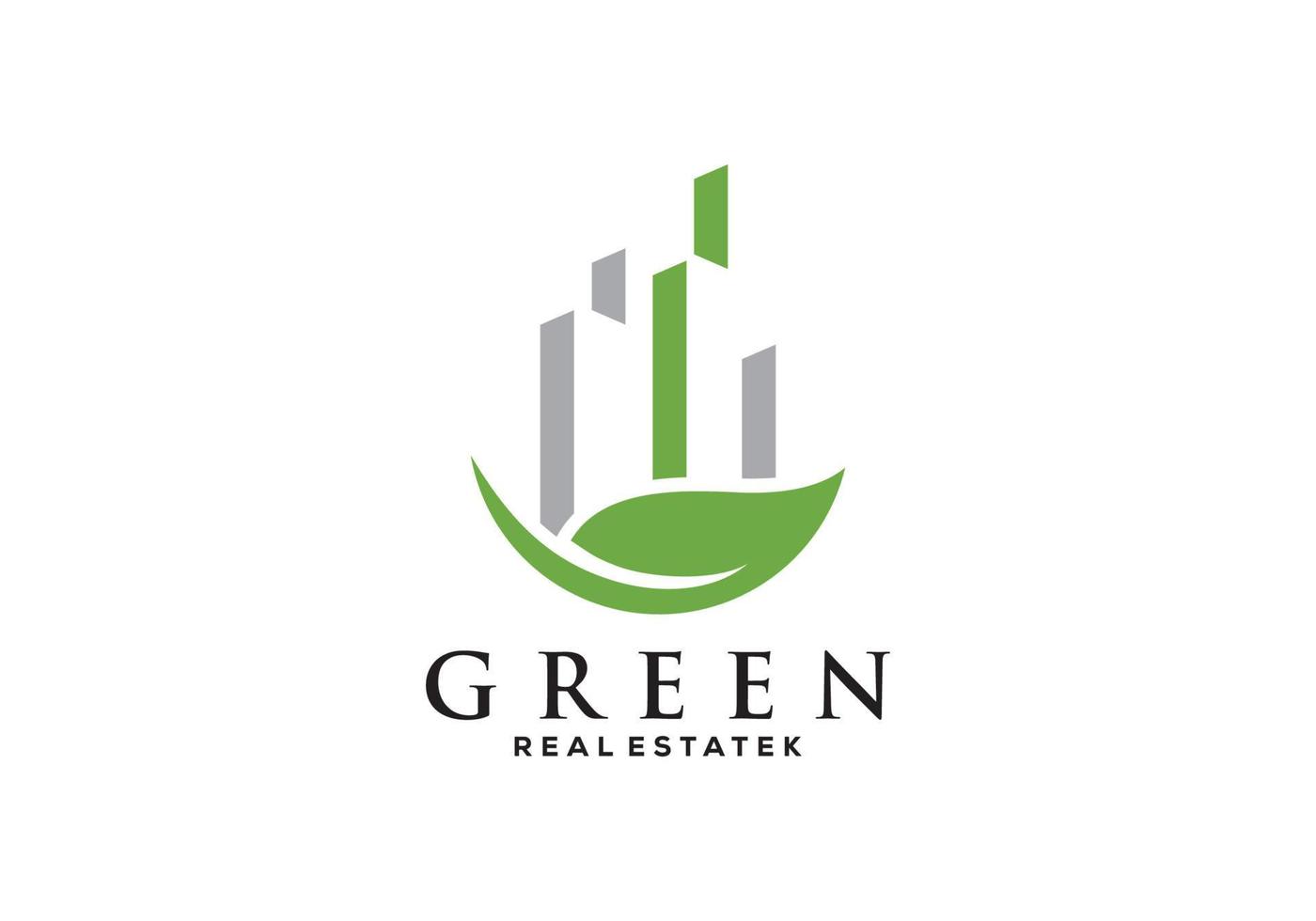 abstracte groene stad gebouw logo ontwerpconcept. symboolpictogram van woon-, appartement- en stadslandschap vector