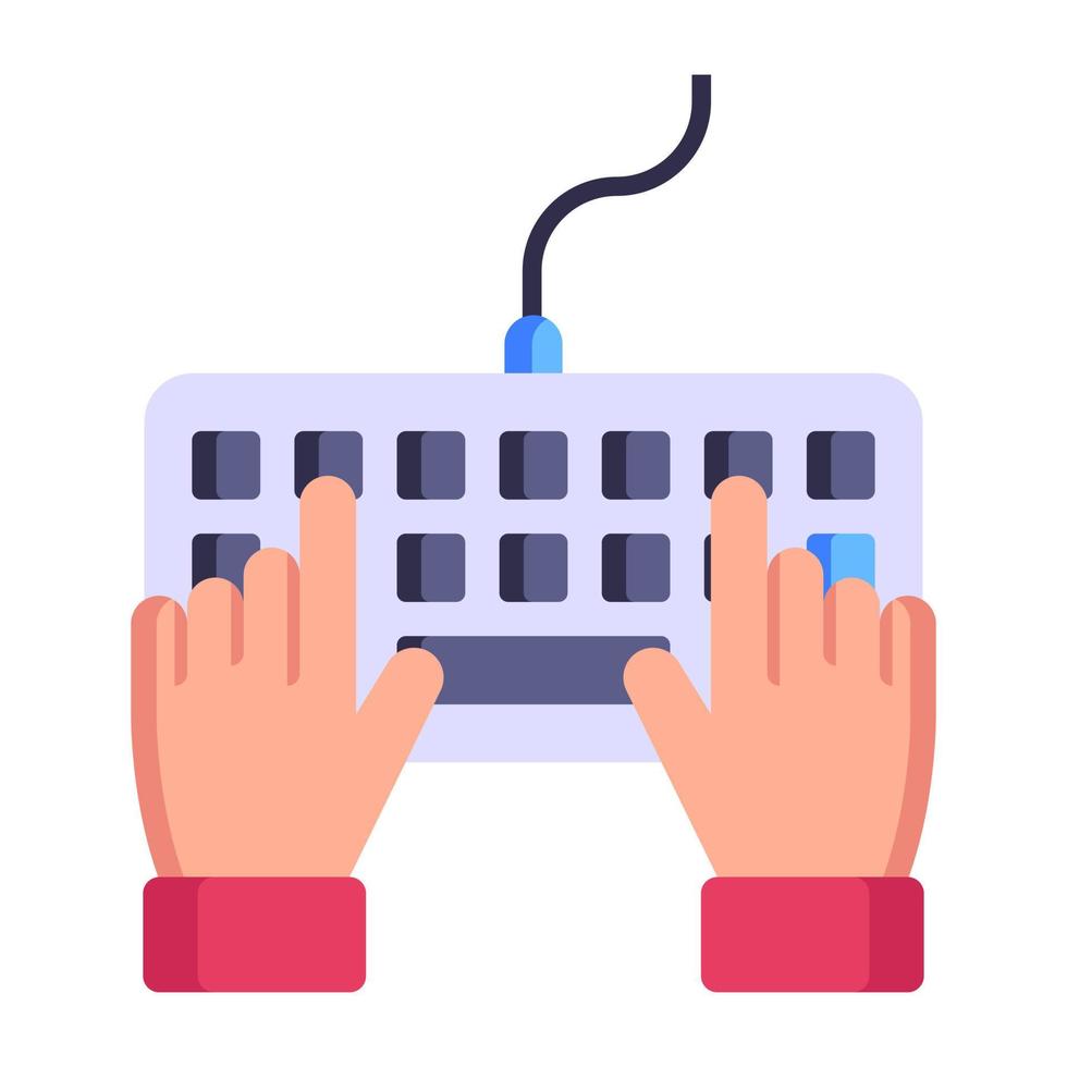 handen typen op toetsenbord, platte stijlicoon vector