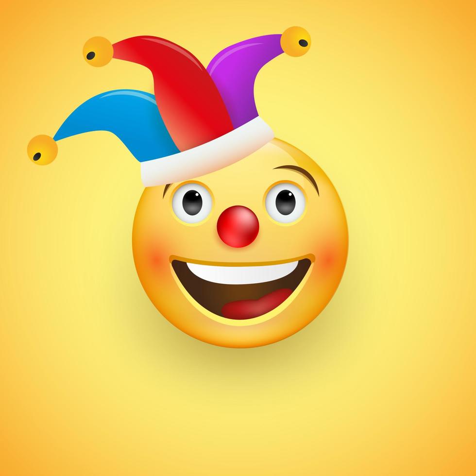 lachend gezicht met een rode neus in een clownshoed. dwazen dag. gelukkig 1 april. vectorillustratie. vector