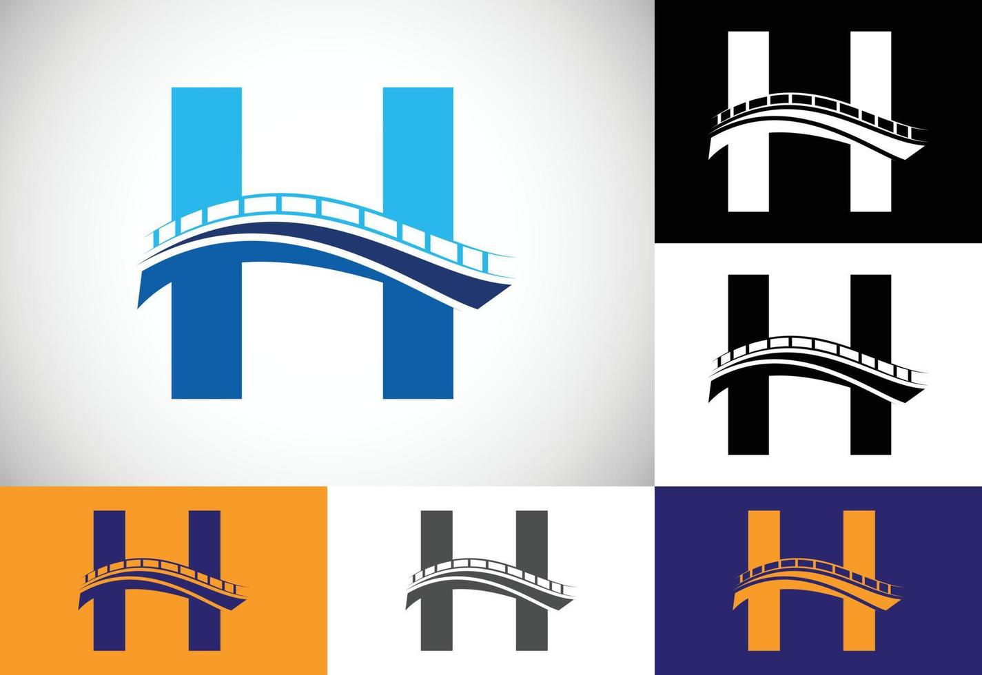 eerste h monogram letter alfabet met brug teken. abstracte brug logo ontwerpsjabloon. modern vectorlogo voor bouwbedrijf en bedrijfsidentiteit. vector