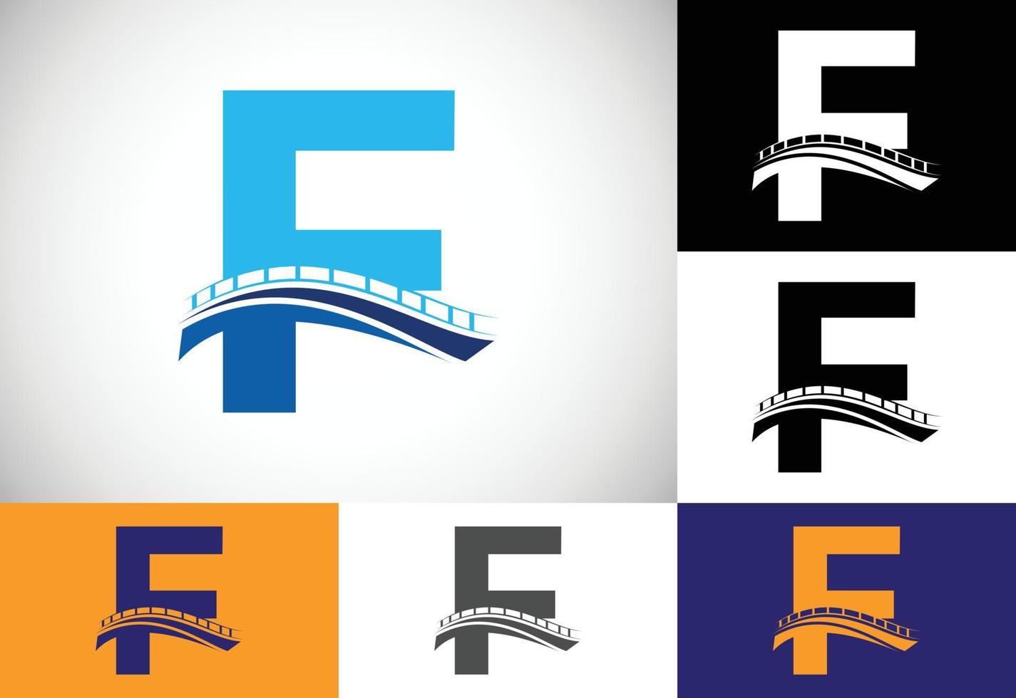 eerste f monogram letter alfabet met brug teken. abstracte brug logo ontwerpsjabloon. modern vectorlogo voor bouwbedrijf en bedrijfsidentiteit. vector
