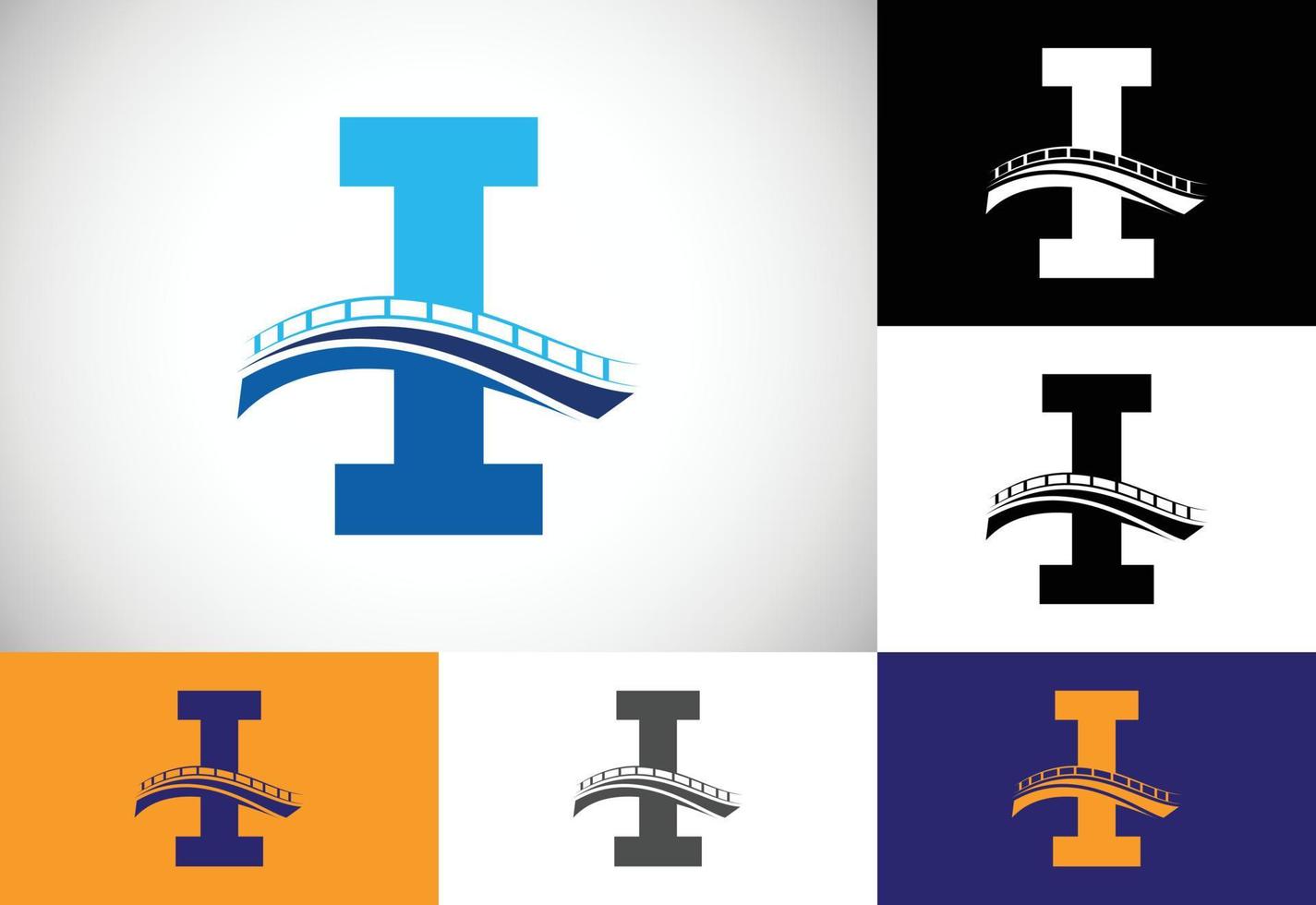 eerste i monogram letter alfabet met brug teken. abstracte brug logo ontwerpsjabloon. modern vectorlogo voor bouwbedrijf en bedrijfsidentiteit. vector