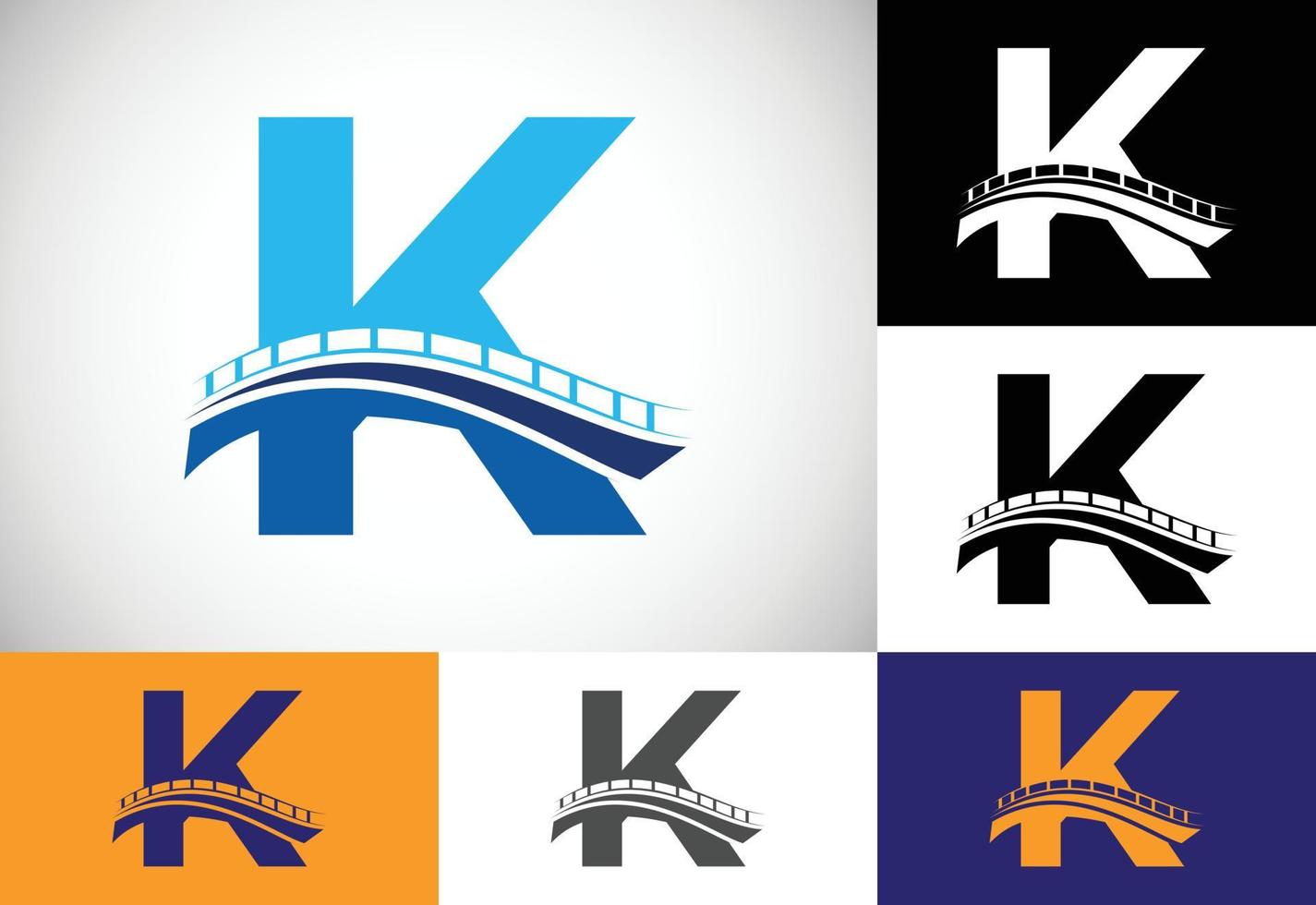 eerste k monogram letter alfabet met brug teken. abstracte brug logo ontwerpsjabloon. modern vectorlogo voor bouwbedrijf en bedrijfsidentiteit. vector