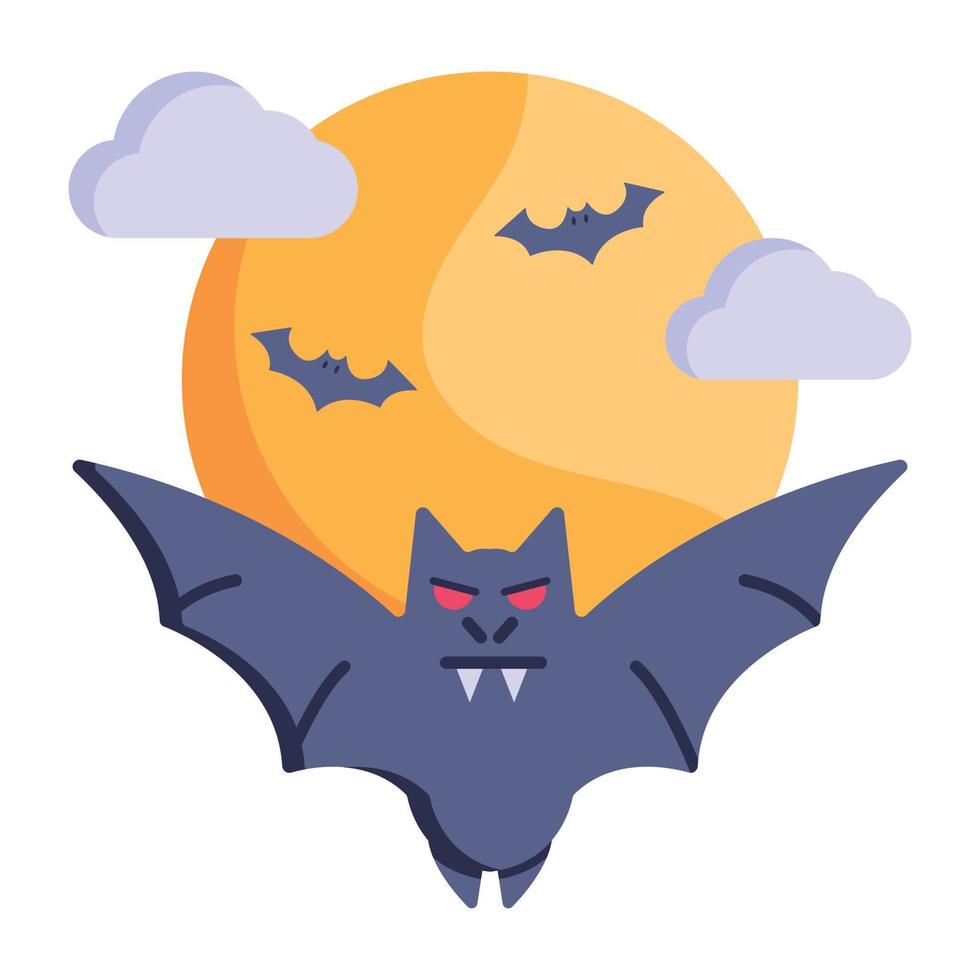 enge scène van halloween nacht plat pictogram vector